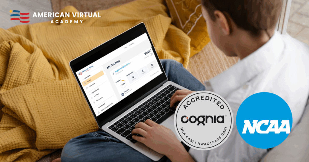 Is AVA a charter school? AVA’s accredited platform shows Cognia and NCAA approvals.